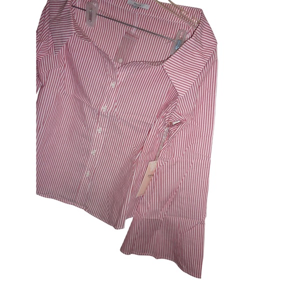 Blashe Striped Off Shoulder Bell Sleeve Square Neck Button Up Blouse M - Picture 5 of 9